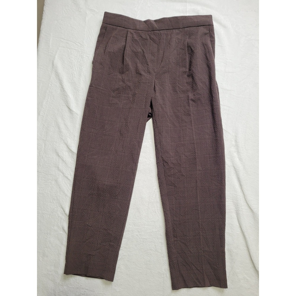 NWT H&M Plaid Ankle Pants Womens 10 Brown High Waist Check Tapered